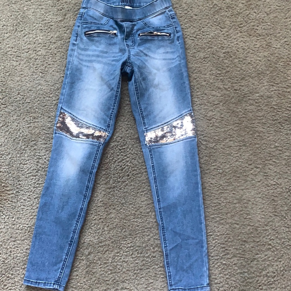 Girls Justice, mid rise leggings with sequins.